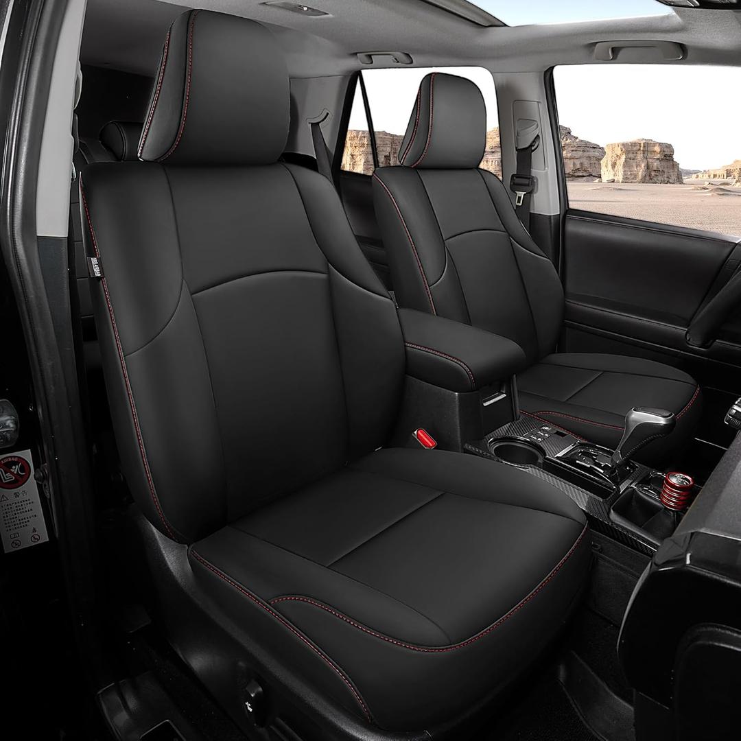 FREESOO for Toyota 4Runner Seat Covers 2011-2024, Custom Leather Seat Covers for Cars, Luxury Car Seat Covers Full Set, Waterproof Car Seat Cushion Protector, Black Red ONLY FIT 3-Row 7 Seats Model