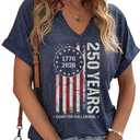 4th of July V Neck Shirts for Women Casual American Flag USA Graphic Patriotic T-Shirt Memorial Tops Party Tee (Blue, XL)