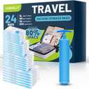 Travel Vacuum Storage Bags with Hand Pump, 24 Pack (6L+6M+6S+6XS) Vacuum Seal Bag Travel Essentials Space Saving Bags for Clothes, Luggage, Carry-on Suitcase, Backpack, Holiday Business Trip (24 Pack Hand Pump)