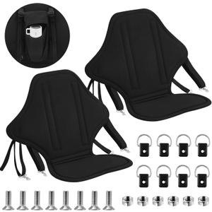 Lewtemi 2 Pack Padded Kayak Seat Fishing Boat Seat with Storage Bag 8 Fixed D Rings Screws Detachable Paddle Board Chair Canoe Chair with Adjustable Back Strap for Summer Canoe Universal Sit (Black)