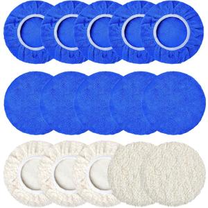 15 PCS Car Polisher Pad Bonnet 7 to 8 Inch, Car Polishing Bonnet Buffing Pads, Lamb Fleece Buffing Pad Cover, 10*Microfiber 5*Woollen