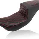 Touring Seat Low Profile 2-Up One-Piece Driver Passenger Seat Extended Reach Step Up Motorcycle Seats Leather Diamond Red Stitching for Harley Road King Electra/Street/Road Glide 2008-2023