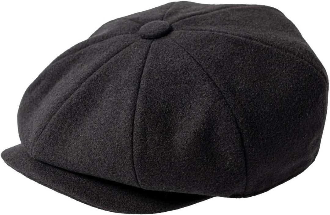 Men Wool Blend 8 Panel Newsboy Cap Tweed Cabbie Hat Snap Brim (7 5/8, Black)
