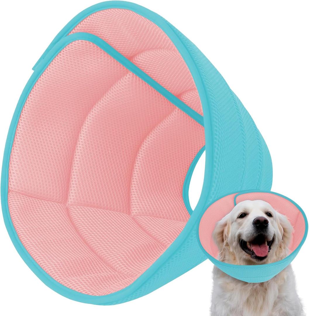 Mosago Soft Dog Cone Collar After Surgery Alternative for Dogs to Stop Licking, Comfy Collars for Large/Medium/Small Pet, Adjustable Elizabethan Neuter Recovery E Cones of Shame Neck & Head Ecollars (L (Fit 20-49 lb Dog), Light Blue/Pink)
