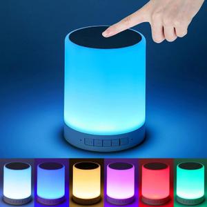 Touch Bedside Lamp - with Bluetooth Speaker, Dimmable Color Night Light, Outdoor Table Lamp with Smart Touch Control, Best Gift for Men Women Teens Kids Children Sleeping Aid (White)