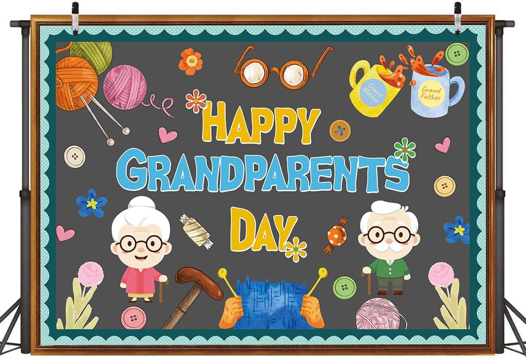 Happy Grandparents Day Photography Backdrop Best Grandpa Grandma Party Decoration Love Grandparents Family Holiday School Decor 7x5ft
