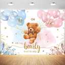 10x6.5ft Gender Reveal Backdrop Baby Bear Boy or Girl Photography Background Baby Shower Party Blue and Pink Banner Decorations Supplies Photo Booth Props