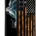 DJSOK Case for Samsung Galaxy S22 Ultra,Luxury Pattern Design Shockproof Rugged Cover,Cases for Man Woman-Classic Wood Grain Old Flag