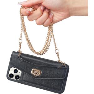 LUVI for iPhone 12/iPhone 12 Pro Case with Crossbody Neck Strap Lanyard Purse Handbag Shoulder Strap Cover PU Leather Wallet Card Holder Luxury Fashion 3D Crocodile Snake Skin Case 6.1 inch Black