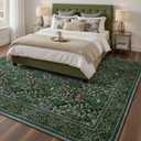 Dadasgk Floral 9x12 Area Rugs for Living Room Bedroom, Soft Washable Rugs 9x12 Stain Resistant, Ultra-Thin Non-Slip Boho Dining Room Rug Non-Shedding Accent Carpet for Guestroom Office, Dark Green