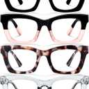 CCVOO Stylish Reading Glasses for Women, Stylish Eyeglasses, Blue Light Readers, Cheaters (Black+black and Pink + Black Leopard + Grey)