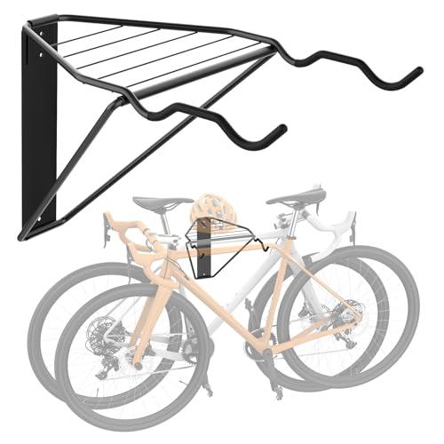 WALMANN Wall Mounted Horizontal Bike Rack, Foldable Space Saving Bicycle Storage Solution for 2 Bikes, Indoor Bike Storage for Garage