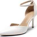 DREAM PAIRS Womens High Heels Strappy Closed Toe Stiletto Ankle Strap Pointed Toe D'Orsay Heel Dress Wedding Party Pumps Shoes (White/Pu, 6)