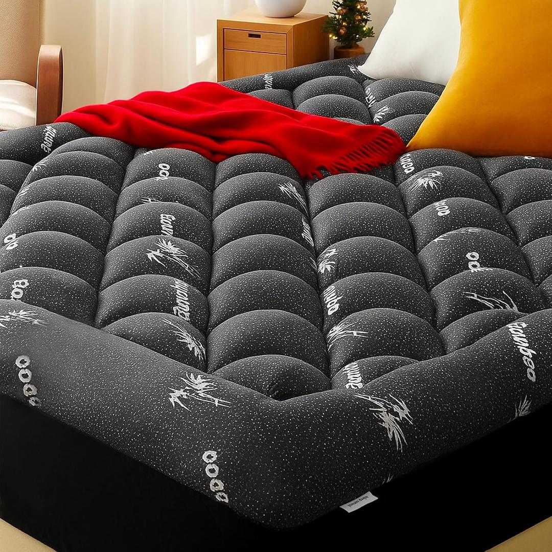 Queen Mattress Topper, Viscose Derived from Bamboo Thick Pillow Top Mattress Pad with Deep Pocket, Naturally Cooling for Hot Sleepers, Soft for Back Pain Relief, Dark Gray