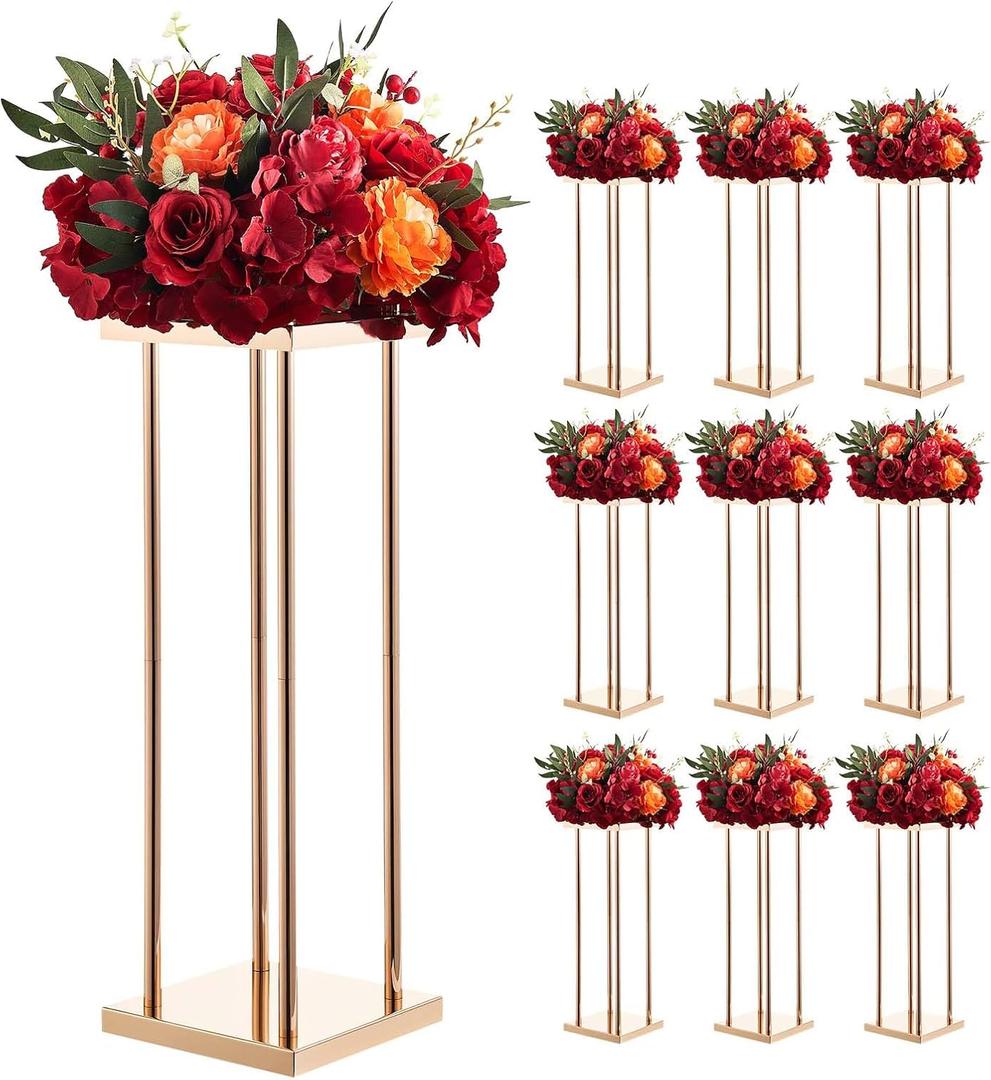 VEVOR Wedding Flower Stand, 10PCS 23.62-inch Column Flower Stand, Floral Stands with Metal Laminate, Cylindrical Cubic Floral Display Rack for Wedding, Party, Birthday, Home,French Gold Centerpiece Stands