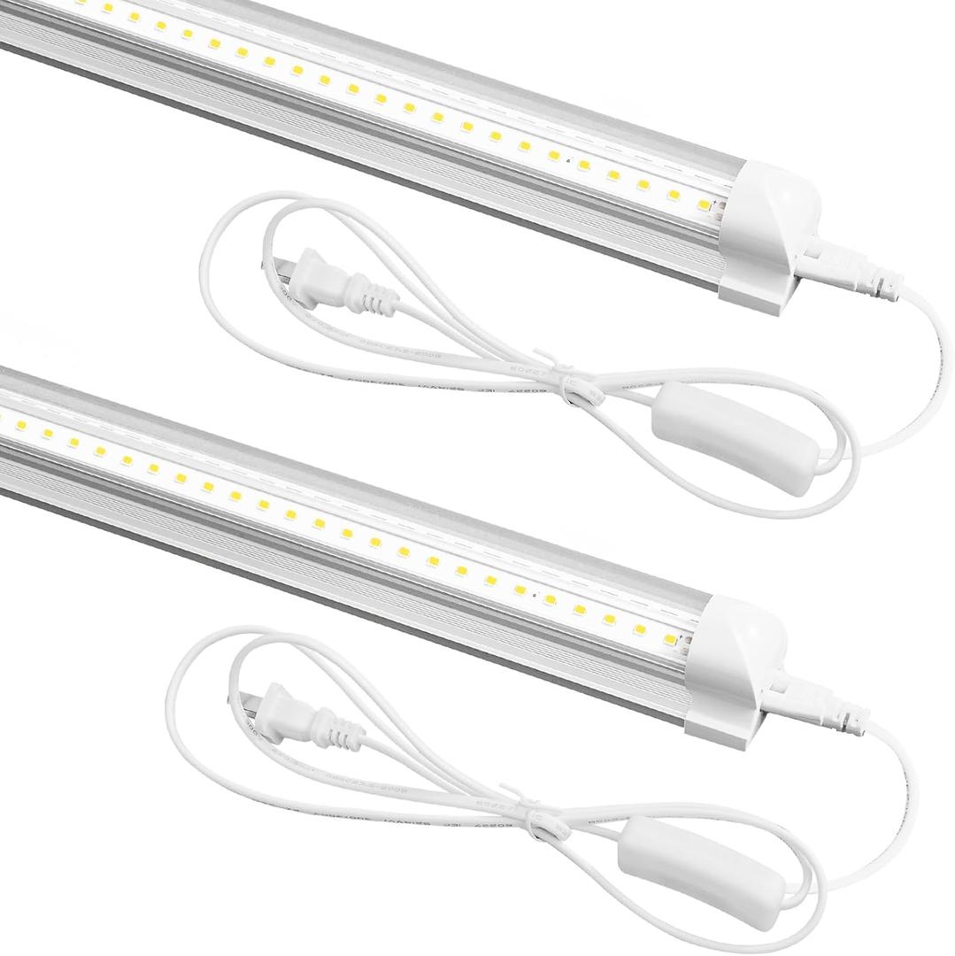 LED Shop Light 2FT, 20W 3000LM 5000K, T8 LED Light Fixture, Clear Cover, Plug in Overhead Linkable Utility Tube Lights Indoor for Work Bench Workshop Living Room Bar Garage Closet Shed Gym