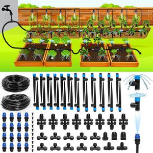 Bonviee Drip Irrigation System, 230FT Garden Watering System with Quick-to-Connect Fittings, Adjustable Drip Emitters, 1/4 & 5/16 Tubing, Drip Irrigation Kit for Raised Garden Beds, Greenhouse, Lawn
