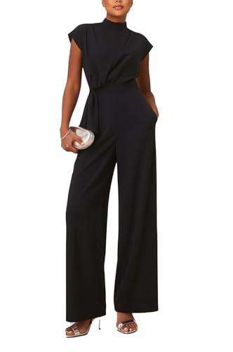 SheKiss One Piece Jumpsuits for Women Dressy 2026 - Wide Leg Short Sleeve Elegant Casual Workout Black Jumpsuits XXL