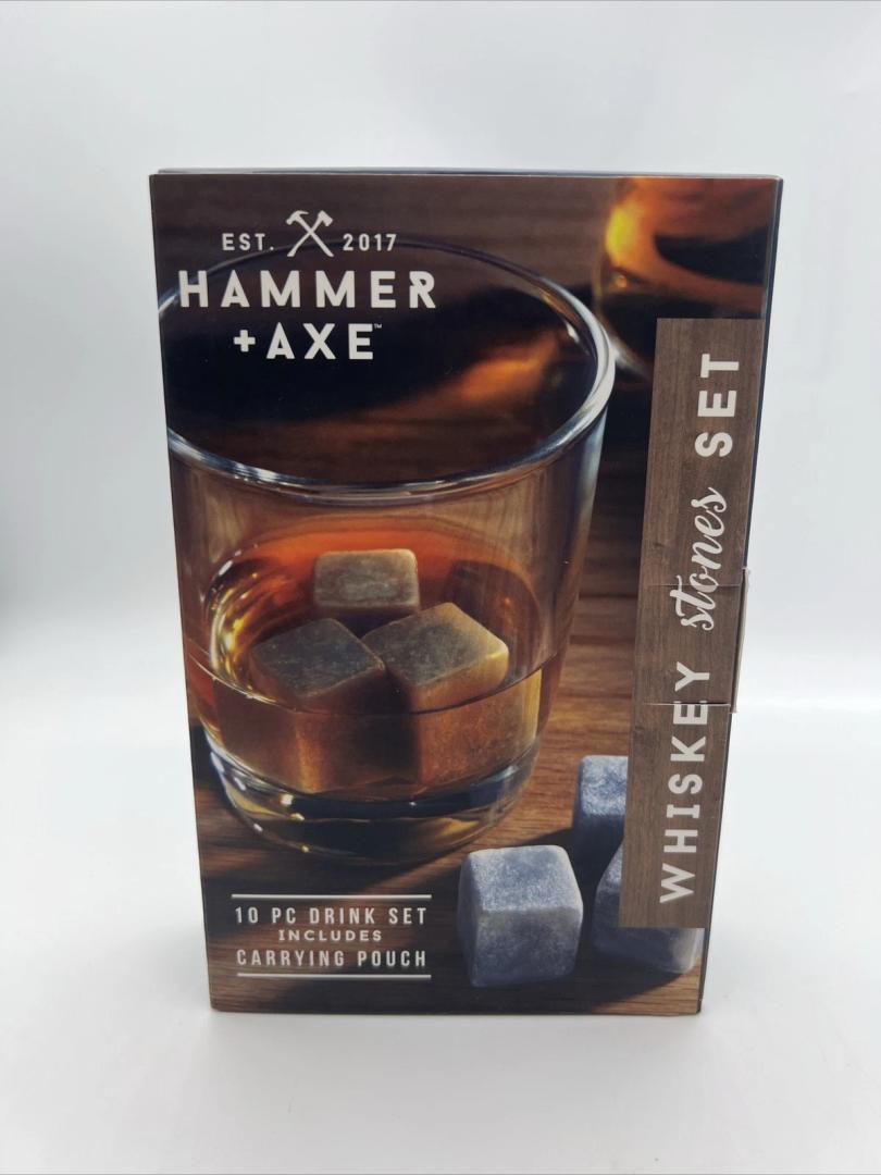 Hammer & Axe Whiskey Stones 10 Piece Frink Set with Carrying Pouch