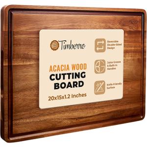 Acacia Wood Cutting Board - Large Thick Edge Grain Wooden Chopping Boards for Kitchen, Giant XL Organic Hardwood Carving Block for Raw Meat, Natural Butcher Blocks with Deep Juice Well