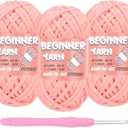 Beginners Crochet Yarn Pack, Baby Pink, Easy-to-See Stitches, Chunky Thick Bulky Cotton Soft Yarn for Crocheting (3x50g)