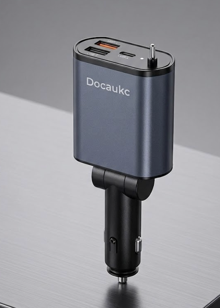 Retractable Car Charger, 4 in 1 Fast Charging Car Charger with USB-C & USB-A, Compatible with iPhone 17/16/15/14/13/12/11,Galaxy,Pixel,Car Accessories Gifts for Fathers Day,Husband,Men,Dad