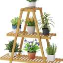 STDDRE Plant Stand For Indoor Outdoor Tiered Plant Shelf 3 Tier 8 Potted Bamboo Flower Holder Ladder Rack For Multiple Triangle Table Plant Pot Stand (Natural)