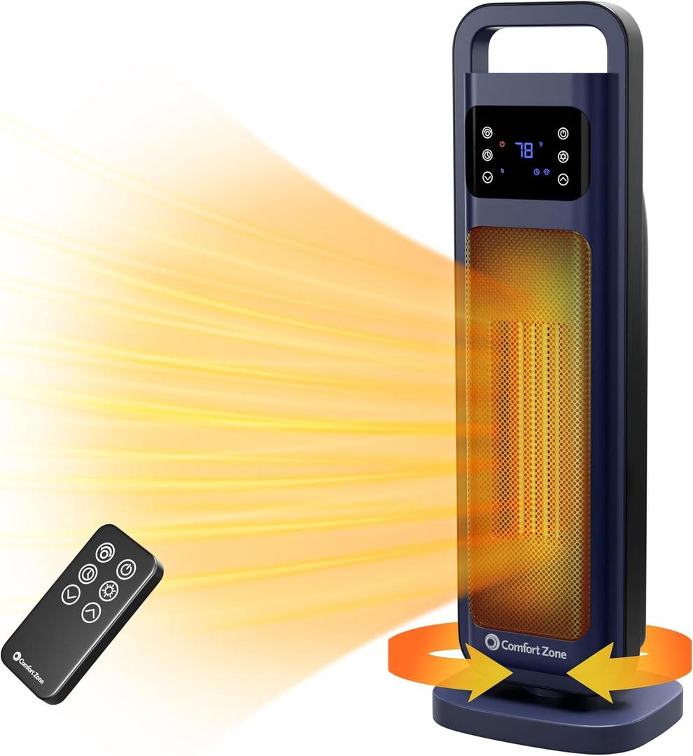 COMFORT ZONE 26" Digital Oscillating Tower Heater with Remote - Navy