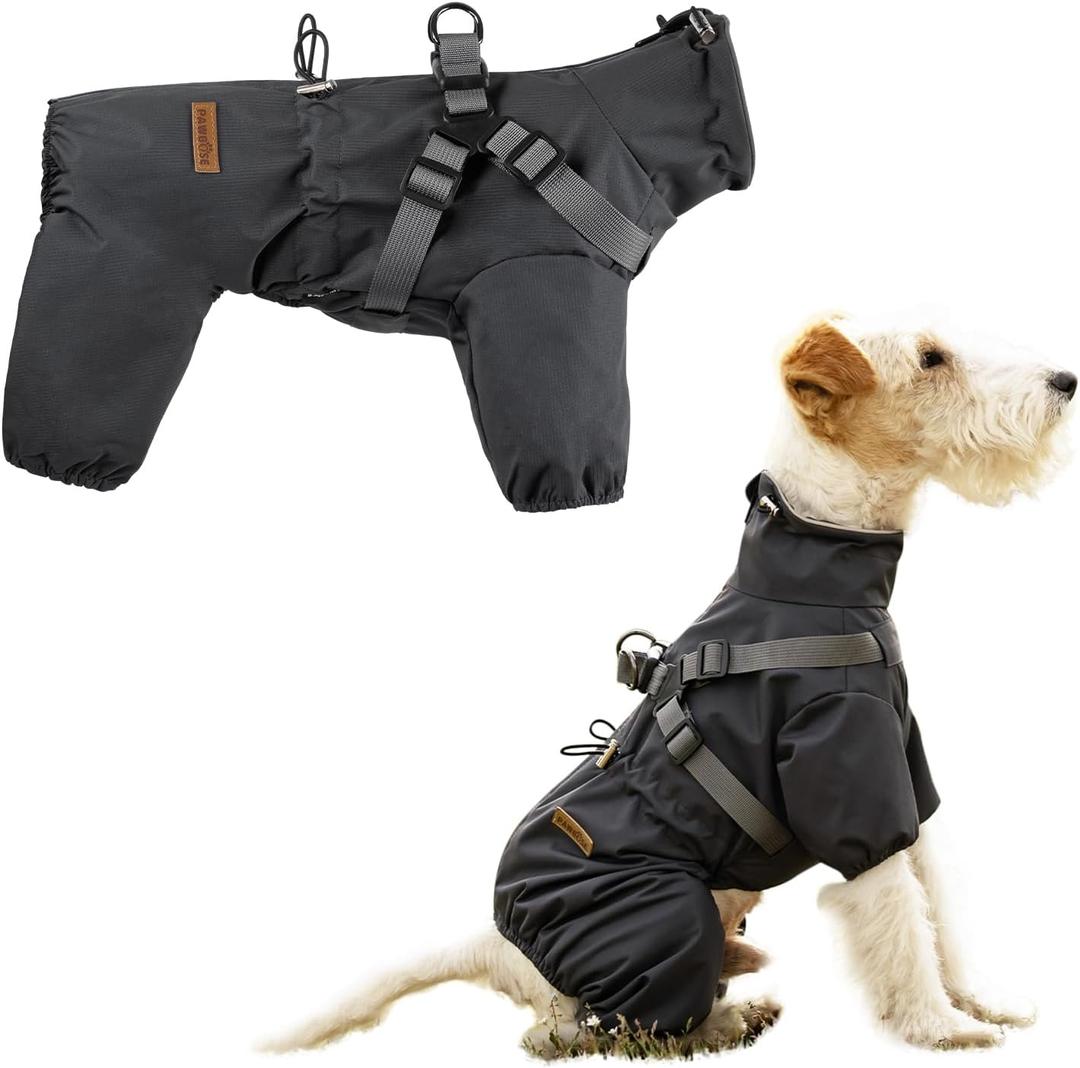 Dog Raincoat with Harness for Small and Medium Dogs, Adjustable Waterproof Dog Rain Jacket,Reflective Rainproof Puppy 4 Legs Raincoat-Grey,L