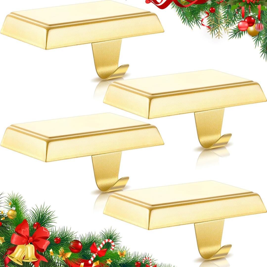 Zhengmy 4 Pcs Christmas Stocking Holders for Mantle Weighted Stocking Holder Fireplace Hangers for Xmas Holiday Party Decoration 