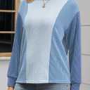 Womens Long Sleeve Tops Color Block Crewneck Knitted Casual Pullover Sweatshirt Loose Fit Fall Clothes (S)