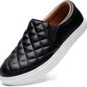 STQ Loafers for Women Memory Foam Slip On Sneakers EleeS Quilted 1.0 Comfort Fall Shoes (6.5, Black)