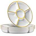 Plasticpro 6 Sectional Round Plastic Serving Tray/ Platter (2, White & Gold) 