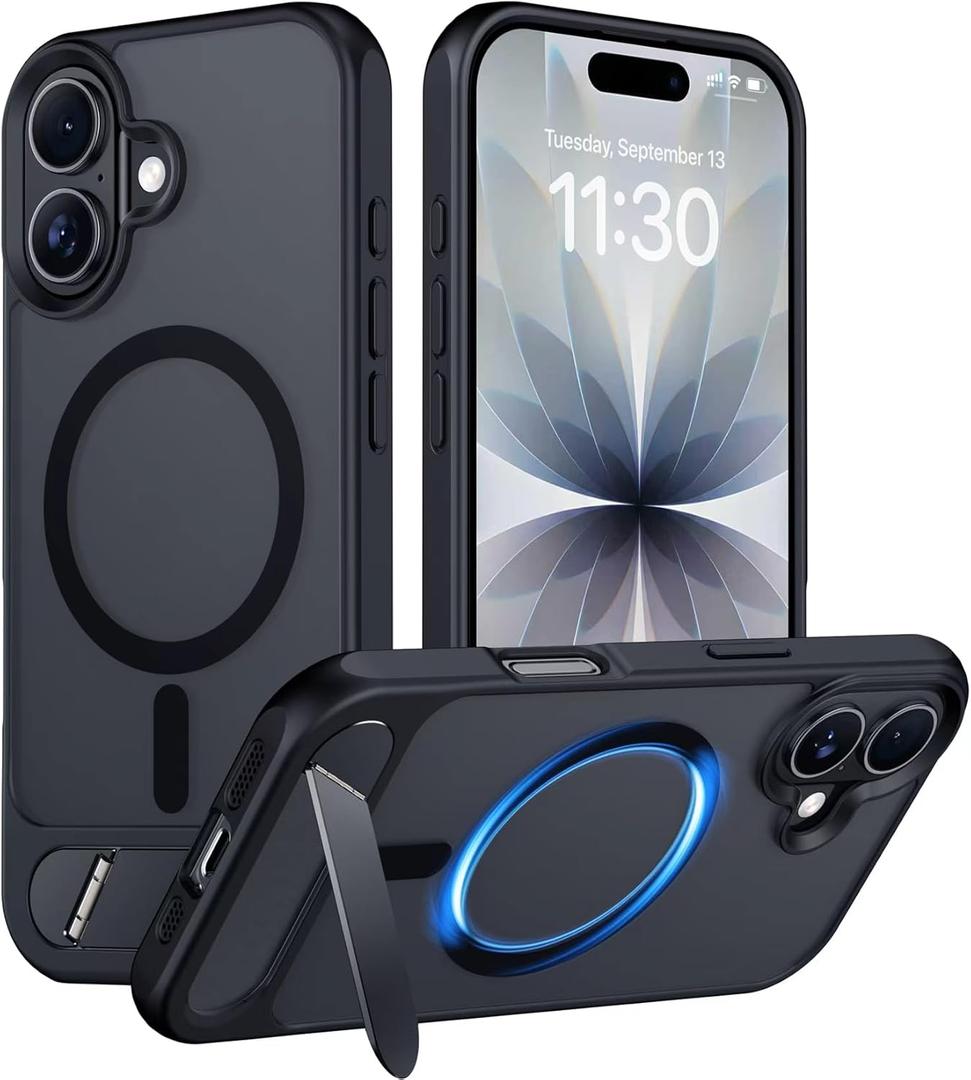 Temdan Designed for iPhone 17 Case, [Built-in Invisible Kickstand][Compatible with MagSafe][Military Grade Shockproof] Slim Translucent Matte Phone Case for iPhone 17 6.3 inch (Black)