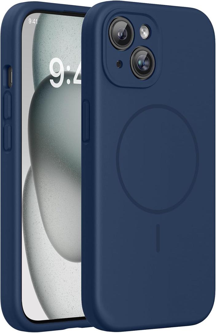 Miracase Magnetic for iPhone 15 Plus Case, [Soft Anti-Scratch Microfiber Lining], Compatible with MagSafe, Liquid Silicone Shockproof Drop Protection Phone Case for 15 Plus, Dark Blue