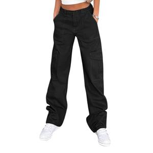 Lepunuo Cargo Pants Tactical Hiking Pants for Women Stretchy Waist (Black, Small)