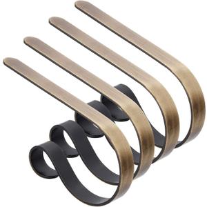 TAROSE Stocking Holders for Mantle, Christmas Stocking Holder Set of 4, Mantle Clip Fireplace Hooks Hanger for Christmas Party Decoration Supplies (Brass)