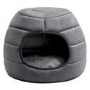 Hollypet Coral Velvet Cat Bed, 16×16×12.5 inches 2 in 1 Foldable Cave, Self-Warming High Elastic Foam Pet Bed for Cats, Dark Gray