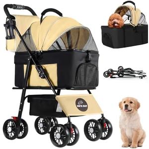 3 in 1 Cat Dog Stroller for Medium Dogs 20 lbs,Pet Stroller for Cats(Brown) | Small Dog Stroller,Foldable Cat-Strollers for 2-Cats with Removable Carrier,Pet-Stroller for Cats with Storage Bag Cup Holder