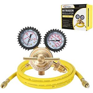 BETOOLL Nitrogen Regulator - Nitrogen Gauge with 78.7" Hose, 0-600 PSI Delivery Pressure Equipment Brass Inlet Outlet Connection Gauges