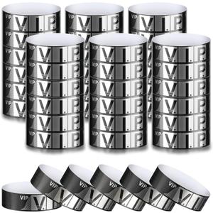 200 Pack VIP Wristbands for Events VIP Bracelets Paper Waterproof Party Wristbands for Events Amusement Parks Concerts Fairs Festivals, 0.79 x 10 Inch(Silver)