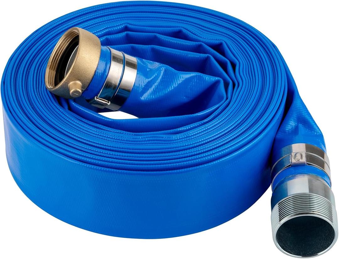 1-1/4" x 100' Heavy Duty Discharge Hose with NPT Pin Lug and Nipple Fittings, Reinforced BLue PVC Pool Backwash Hose, Connect To Pump and Pipe Threaded Outlet