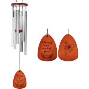 Inspirational Wind Chimes for Outside Deep Tone Chimes with Wooden Sail | Outdoor Hanging Decor for Patio & Garden | Unique Designs, Healing Gift of Peace & Comfort (Silver, 32 Inch)