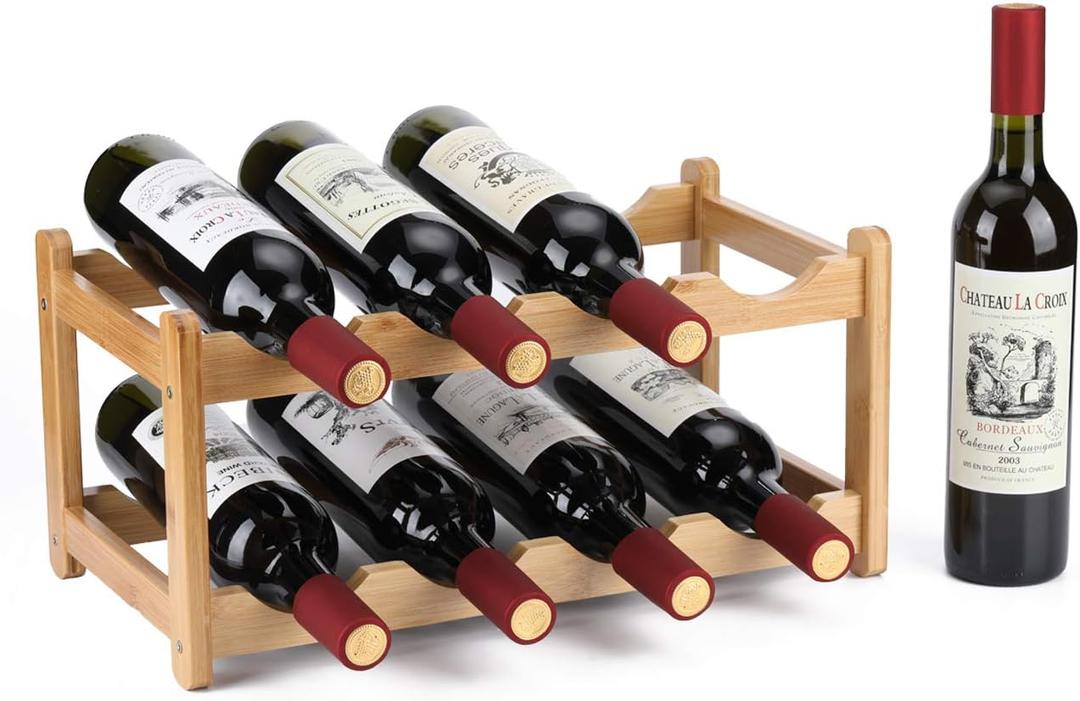  Rack 8 Bottle 2-Tier Eco-Friendly Bamboo Wine Storage Easy-Assembly Space-Saving for Wine Lovers,Kitchen Wine Organizer for Countertop,Pantry, Home,Room Decor,Bar