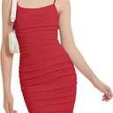 EXARUS Girls Teen Dress Summer Sleeveless/Short Sleeve Dresses Bodycon Casual Ruched Mini Tween Dance Graduation 8-14Y (12 Years, Spaghetti Strap Ribbed Red)