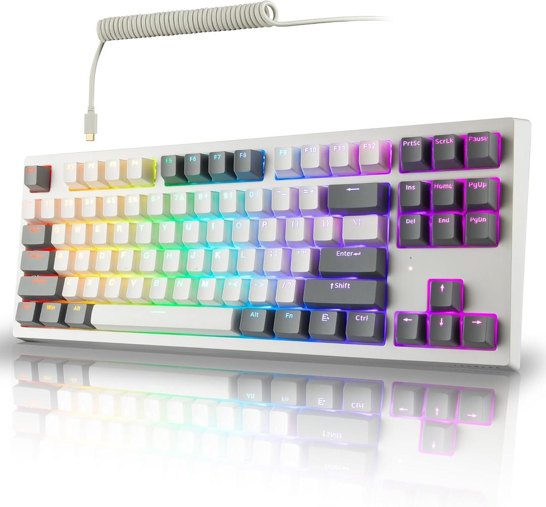 TECWARE Phantom+ Elite 87 Key RGB Mechanical Gaming Keyboard | 3 Mode Wireless Bluetooth 5.0 2.4GHz & USB C Wired | Hot Swappable 5 Pin | Double Shot PBT Keycaps | Wraith Red Switch - White