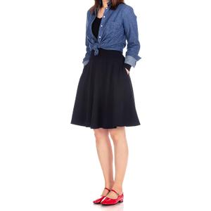 Dani's Choice High-Waisted Cotton Blend Skirt with Pockets - Knee Length A-line Flare for Business and Casual Wear, Small
