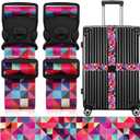 2 Pack Luggage Straps for Suitcases, Adjustable Travel Belt with Double Lock and Quick Release Buckle, Heavy Duty Nylon Bag Packing Strap, Bright Identifiers Business Travel Accessories-Colorful Block