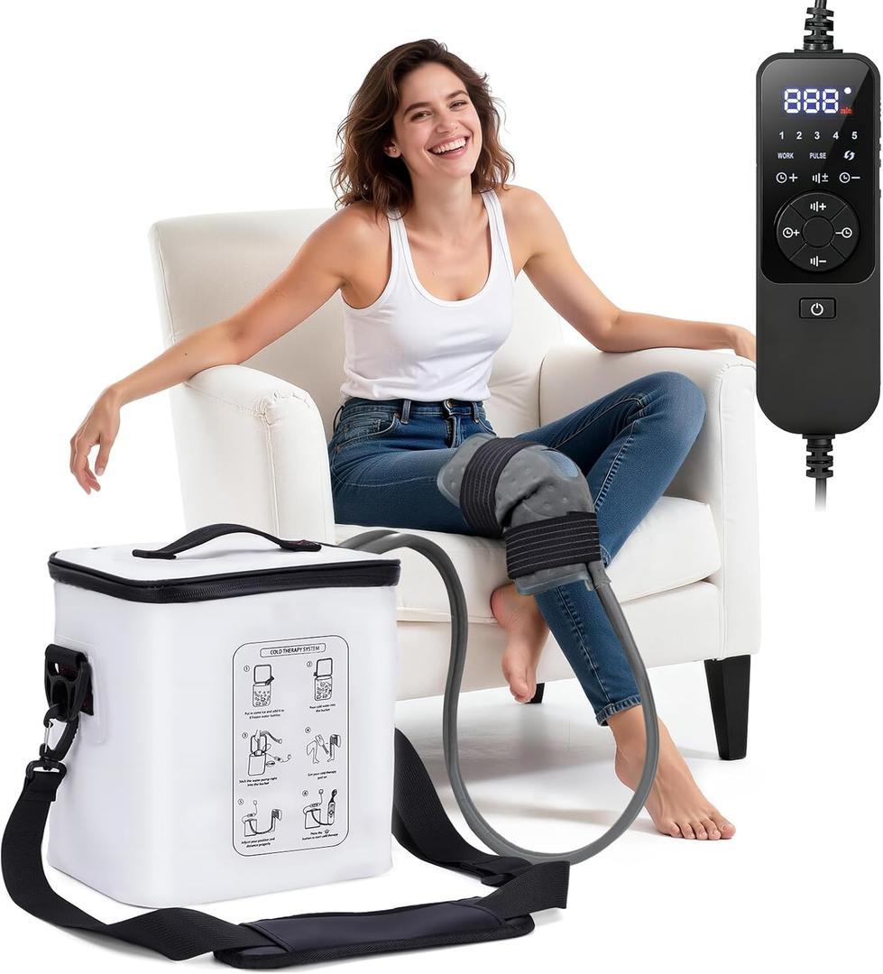 Ice Machine for Knee After Surgery - Programmable Cold Therapy Machine, Portable Ice Therapy with Quiet Pump, Digital Timer, 12Hrs Cooling for Knee Replacement Recovery & Sports Injury Pain Relief