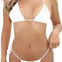 Women's Sexy Brazilian G String Triangle Thong Bikini Sparkly Swimsuits Glitter Rhinestone Sequin Bathing Suits 2Pcs, One Size (White)